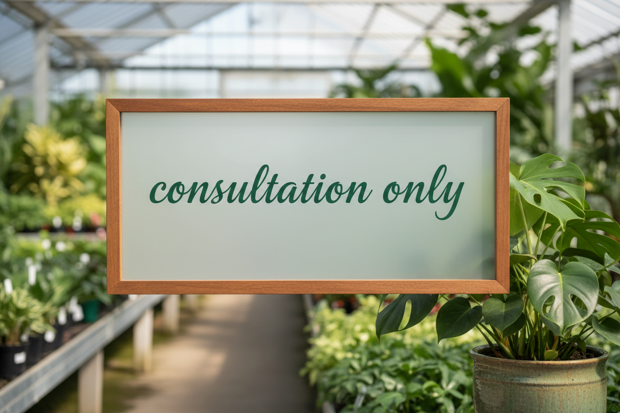 make a sign that says: consultation only with a plant on the bottom right